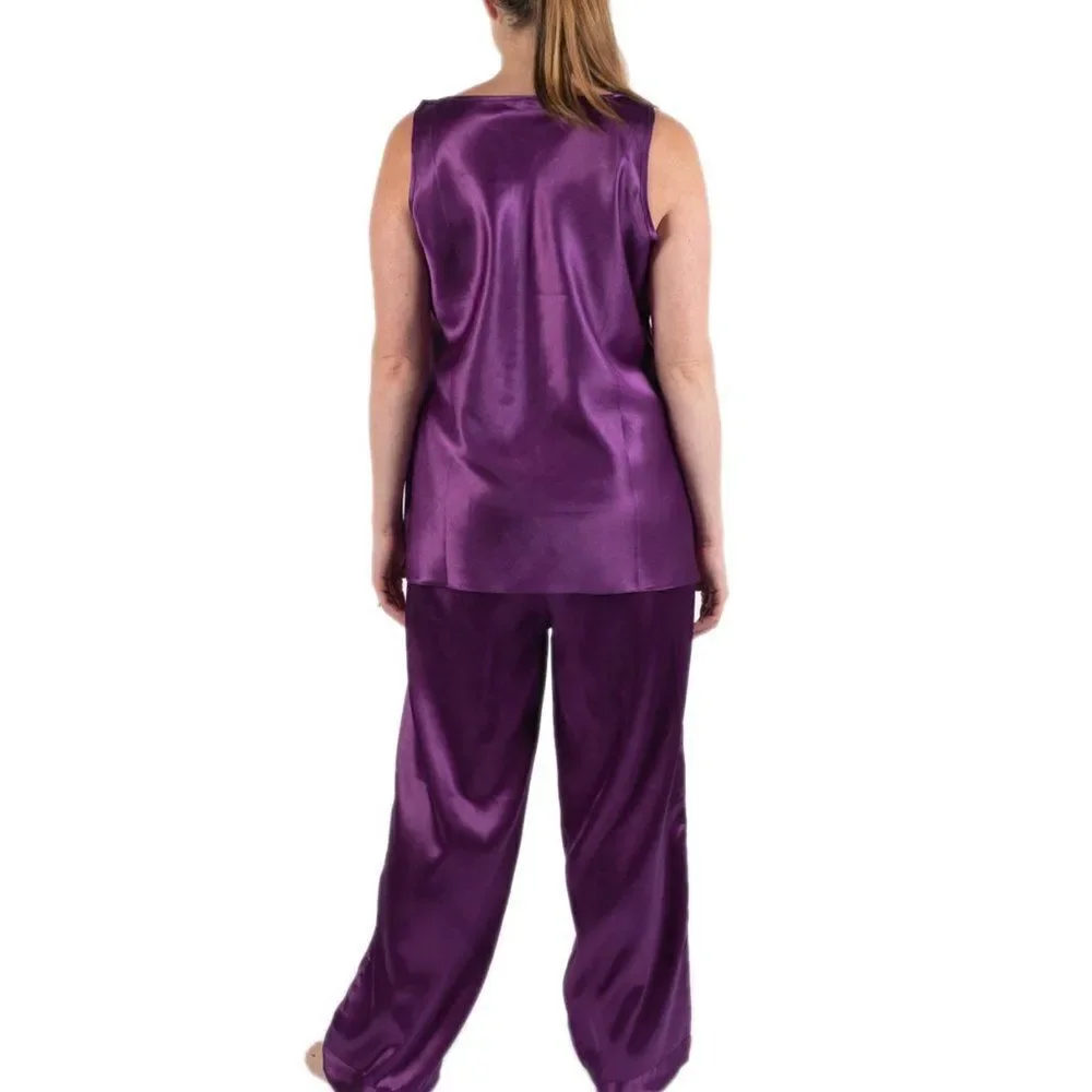 Satin Sleeveless A Line Top Pajama Set  Purple L